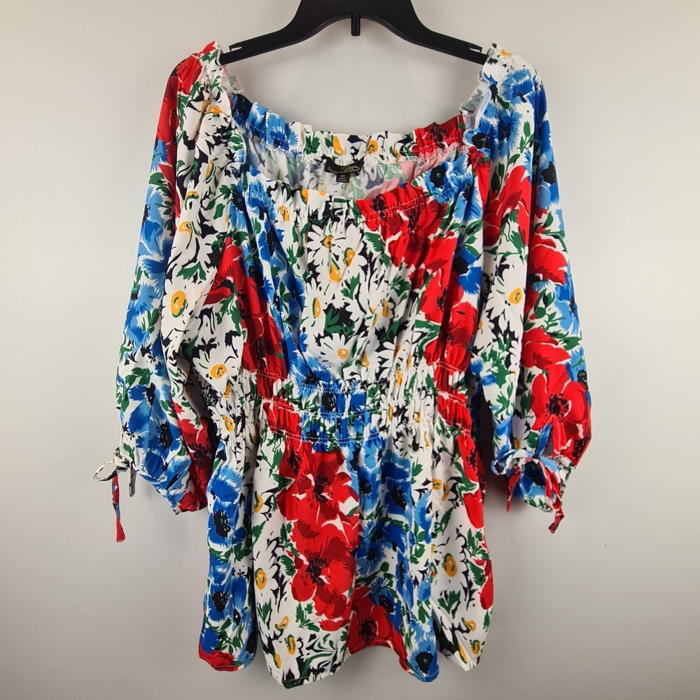 Suzanne Betro 3X‎ Floral Off Shoulder Smocked Peplum Blouse Multicolor Vibrant